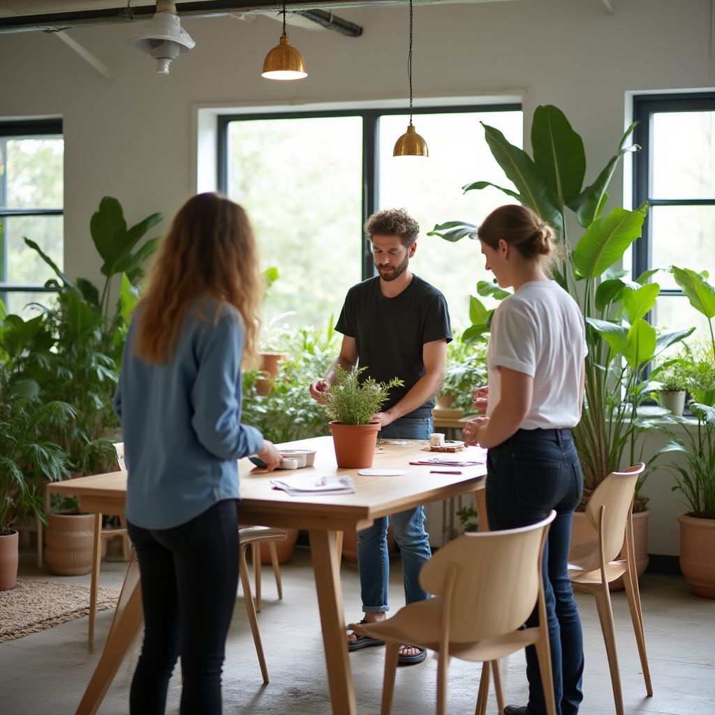 Estudantes colaborando em projeto de design